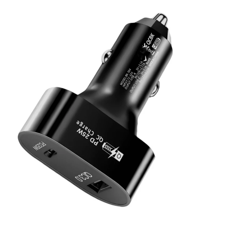 2025 New Total 50W QC3.0 Intelligent Car 2-Port Rapid Car Charging Solution Car Fast Charging Adapter Support PD25W