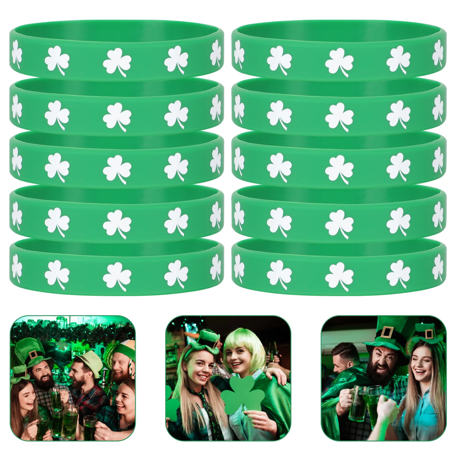 10 Pcs Irish Bracelet Decorative Bracelets St Patrick' Day Festival Wristbands Printing Silicone Party Favor