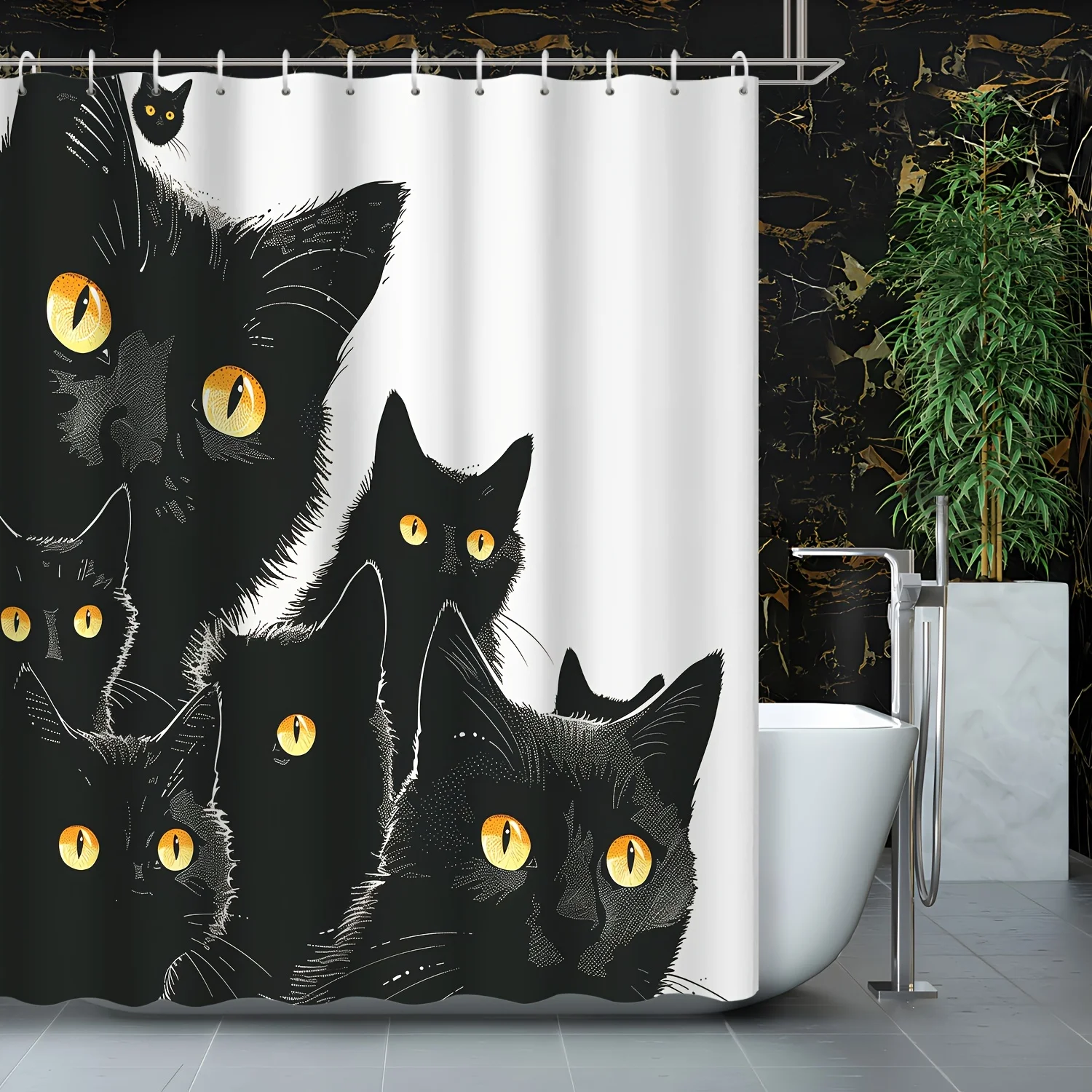 

1 шт. Хэллоуин домашний декор абстрактное искусство мультфильм животное черный кот занавеска для душа, 12 крючков занавеска для душа, украшение для ванной комнаты