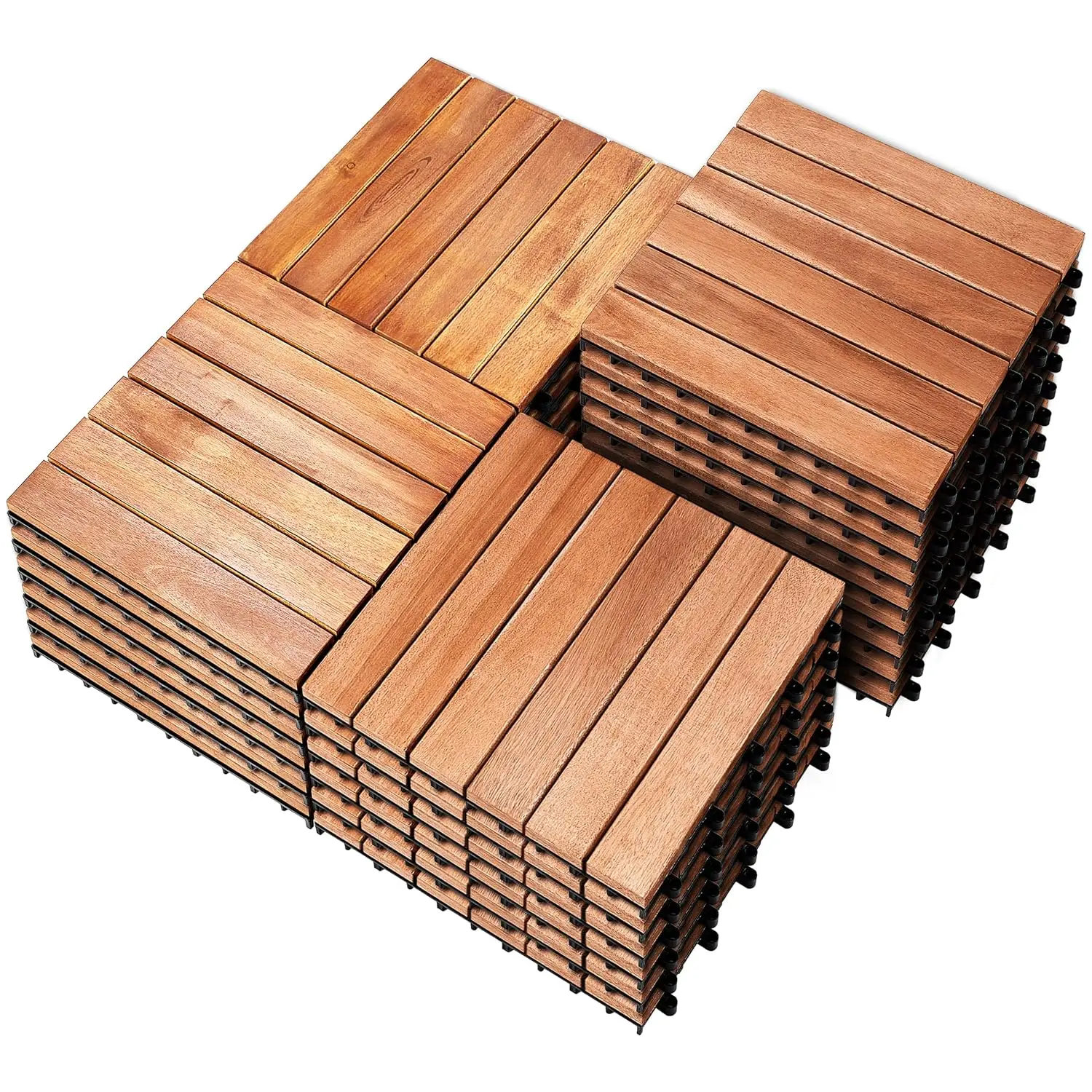 

Primezone 27 Pcs Fsc Certified Acacia Wood Interlocking Patio Deck Tiles - 12"" X 12"" Indoor Outdoor Waterproof Flooring Tiles