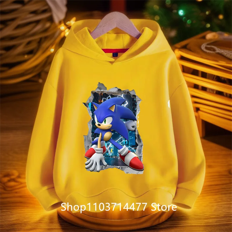 2025 Sonic the Fastest Boy - Kids Hoodie with Cartoon Print - Sporty Boys' Casual Shirt - Long Sleeve for Autumn/Winter