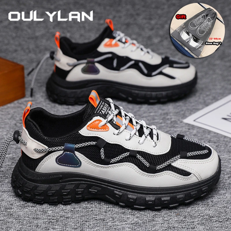 

Oulylan Мужская легкая противоскользящая обувь для бега, удобная спортивная обувь с дышащей сеткой, повседневные износостойкие кроссовки с цветными блоками