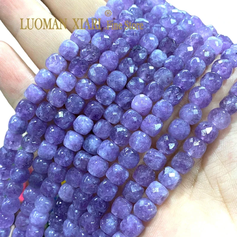 7-8MM Square Lavender Purple Chalcedony Natural Stone Loose Cube Spacer Beads for Jewelry Making Diy Bracelet Charms Accessories