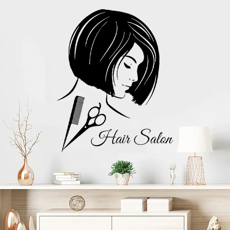 

Hair Salon Wall Decals Fashion Girl Hairdressing Beauty Salon Wall Decor Scissors Comb Vinyl Decal Sticker Art Mural Decals F794