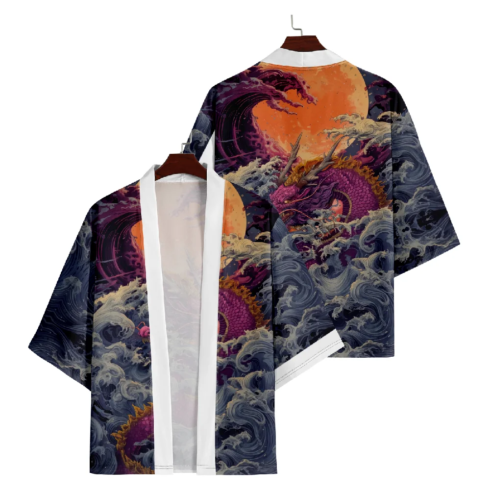 

Anime Wave Dragon Print Japanese Kimono Streetwear Men Women Cardigan Haori Fashion Harajuku Beach Yukata Plus Size 5XL 6XL