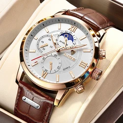 LIGE Men Watches 2022 New Fashion Leather Waterproof Luminous Top Brand Luxury Mens Quartz Wristwatch Men Relogio Masculino+box