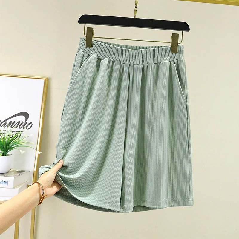 

High Waist Wide Leg Ice Silk Pants Women's Summer Thin Loose Fit Casual Trousers Straight Cut Slimming Short Pants