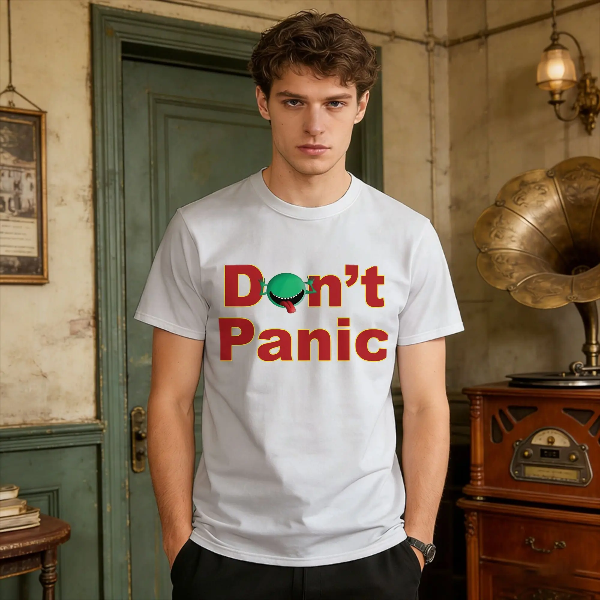 Men T-Shirt Hitchhiker Guide To The Galaxy T Shirts Harajuku Don'T Panic Summer Tee Shirt Y2K Casual Cotton Tops Plus Size