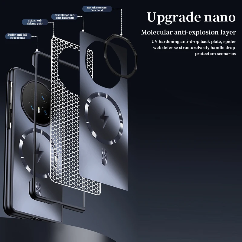 حافظة مغناطيسية قوية فاخرة AG غير لامعة لهاتف Honor Magic V5 V3 Vs3 Vs2 V2 واقي مضاد للبصمة غطاء خلفي للشحن اللاسلكي