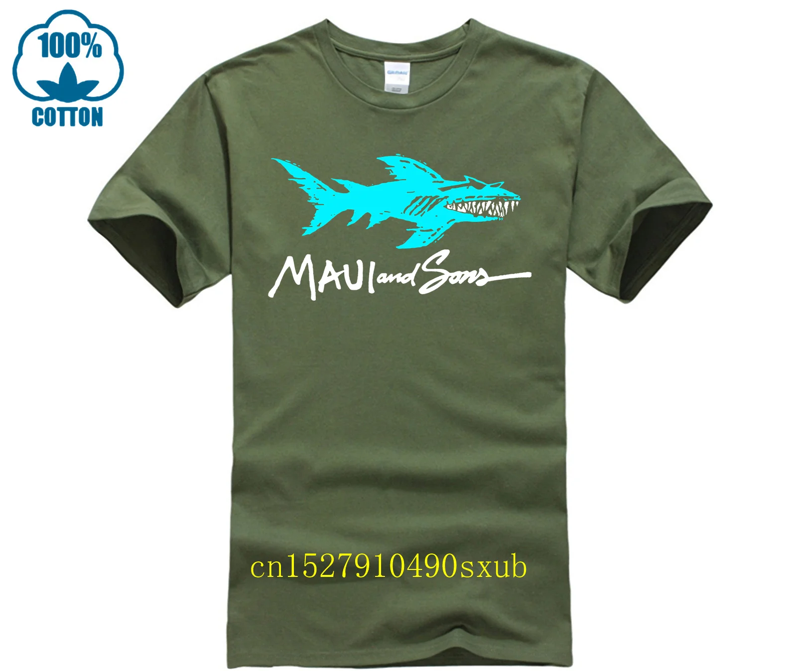 Printed T-shirt crew neck short sleeve casual T-shirt maui and sons shark logo t-shirt black