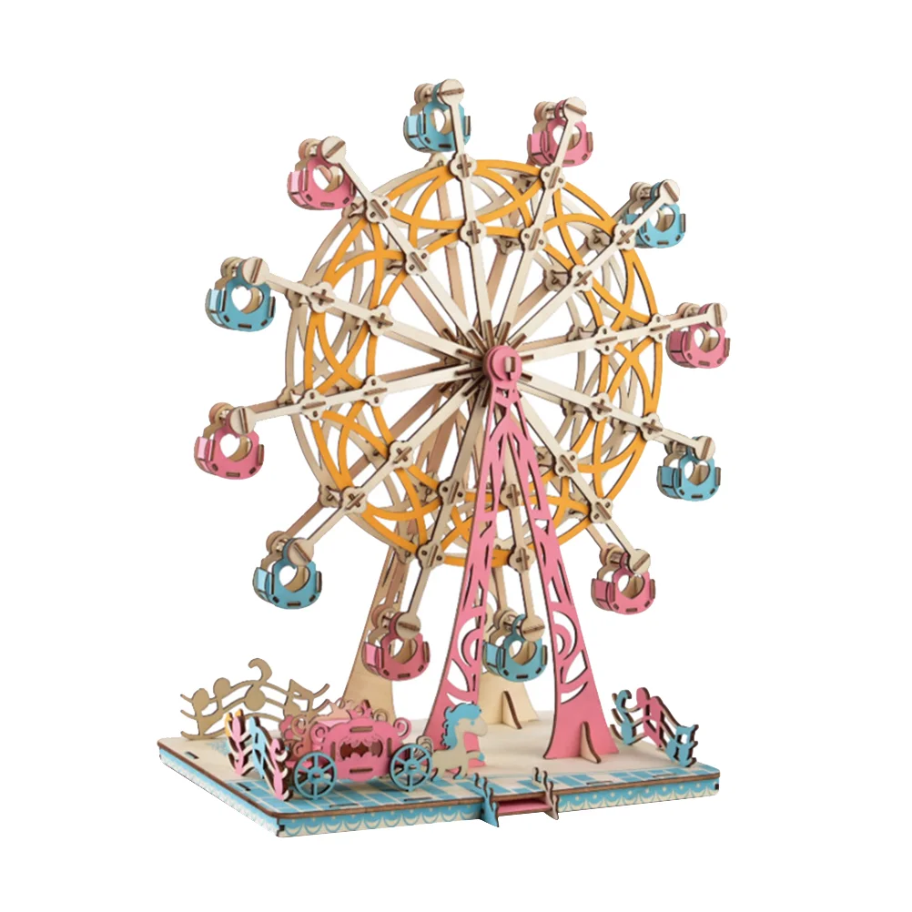 3 D 3D Puzzles Wooden for Kids Jigsaw DIY Children's Toys Assembled Ferris Wheel