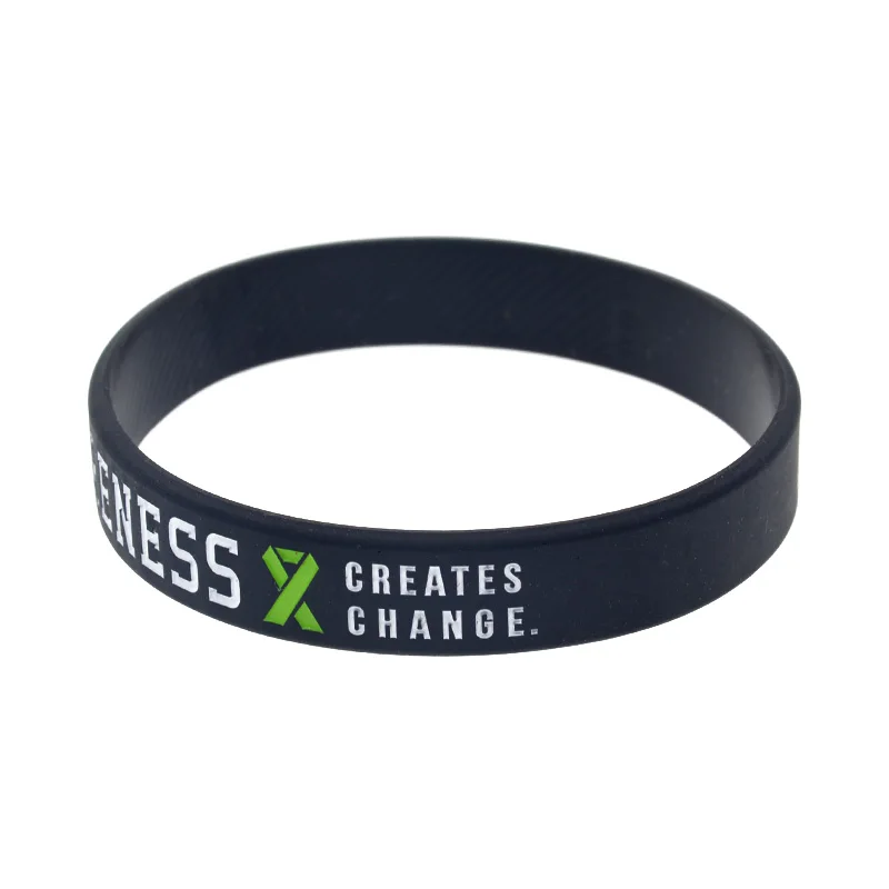 1 PC Debossed Liver Cancer Awareness Creates Change Silicone Wristband Black Adult Size