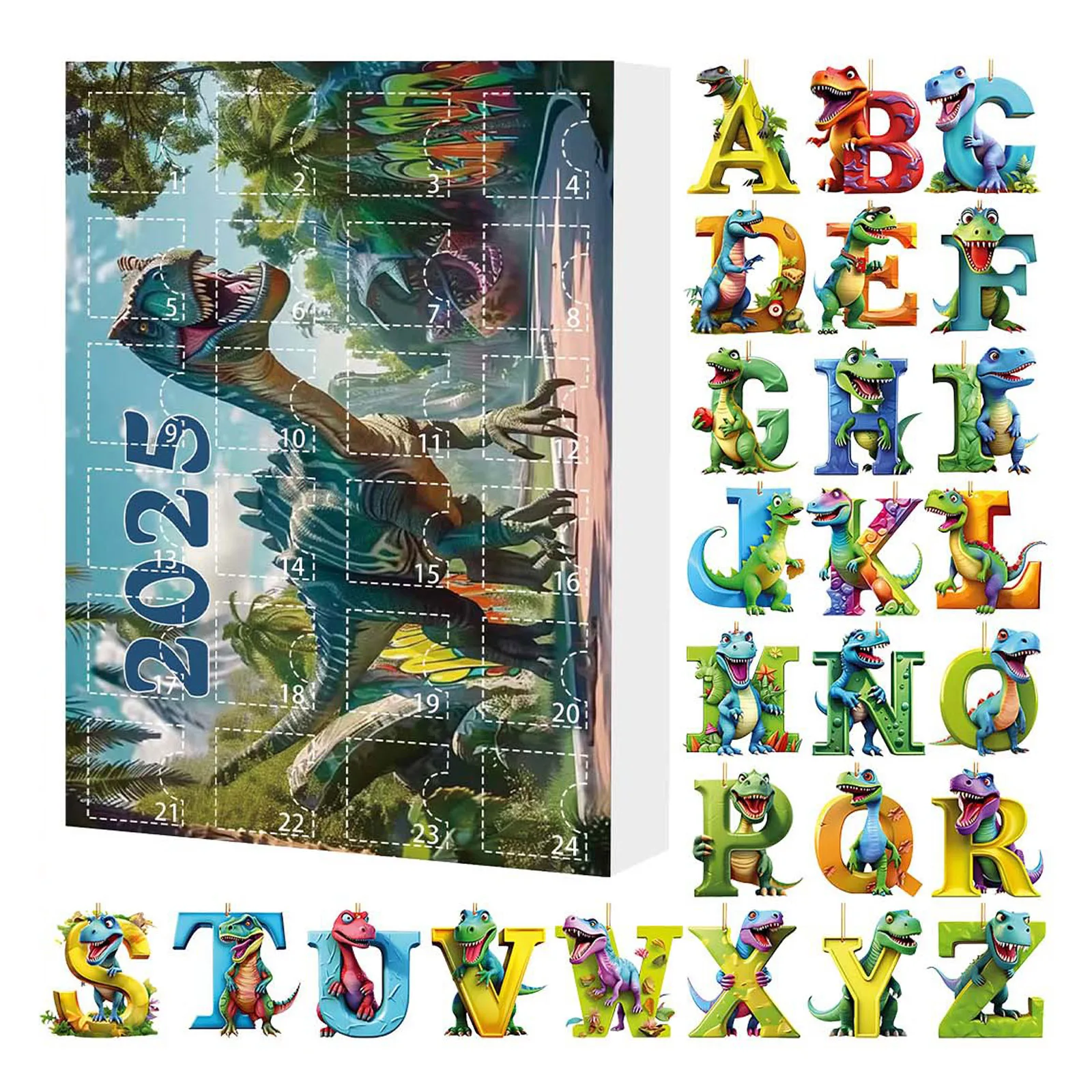 Christmas Decorations toys 2025 fashion Dinosaur Letter Pendants Christmas Countdown Calendar Glass hanging decoration for home