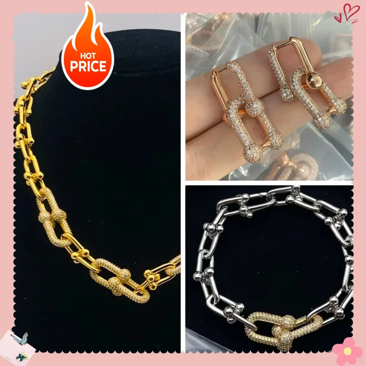 

Classic T-shaped necklace and bracelet set for women, vintage high-grade horseshoe-shaped jewelry, 2025.