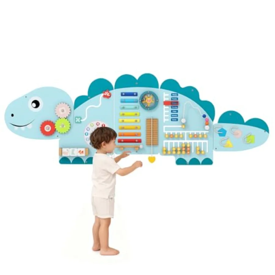 

Dinosaur Sensory Wall 11 in 1 Wooden Montessori Busy Board Panel Toddler Wall Mounted Activity Center Educational Toys Learning