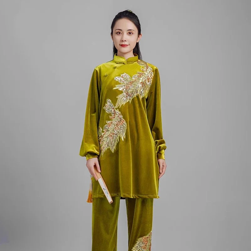 

Kun Master Thicken Velvet Taichi Uniform Elegant Winter Martial Arts Suit Embroidery Kung Fu Clothes Taiji for Women