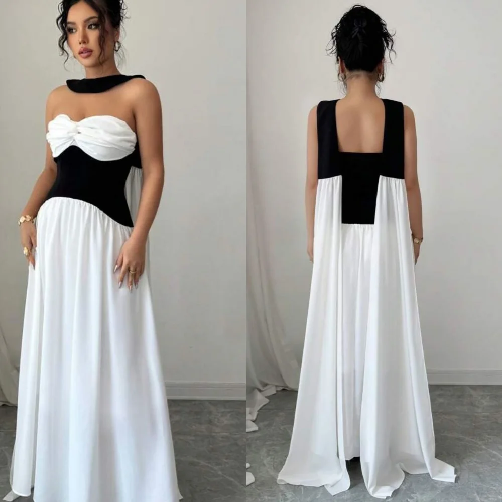 Customized Exquisite Strapless Sleeveless Evening Dress High Quality Chiffon Prom Dresses Delicate Ribbons Bridal Party Gowns