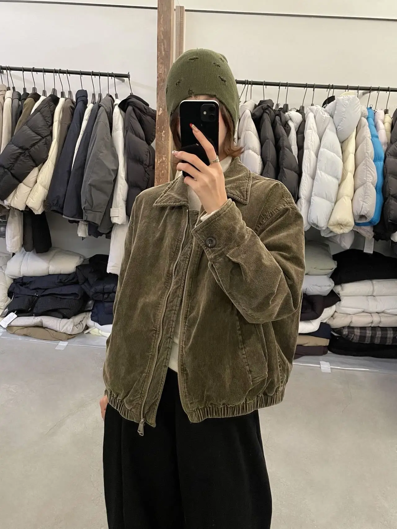 

Lilian Korean Sle Corduroy Loose Casual Warm Jaet Du down Coat K696 Long Sve Zipper Closure Regular Fit Faionable ...