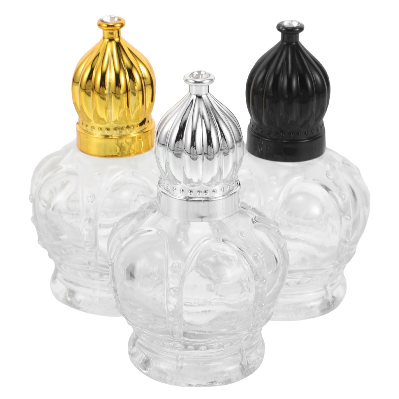 

3Pcs Rollerball Crown Perfume Bottles Portable Stylish Glass Empty Refillable Mini Oil Bottles 15ml Travel Set Gold Black Silver