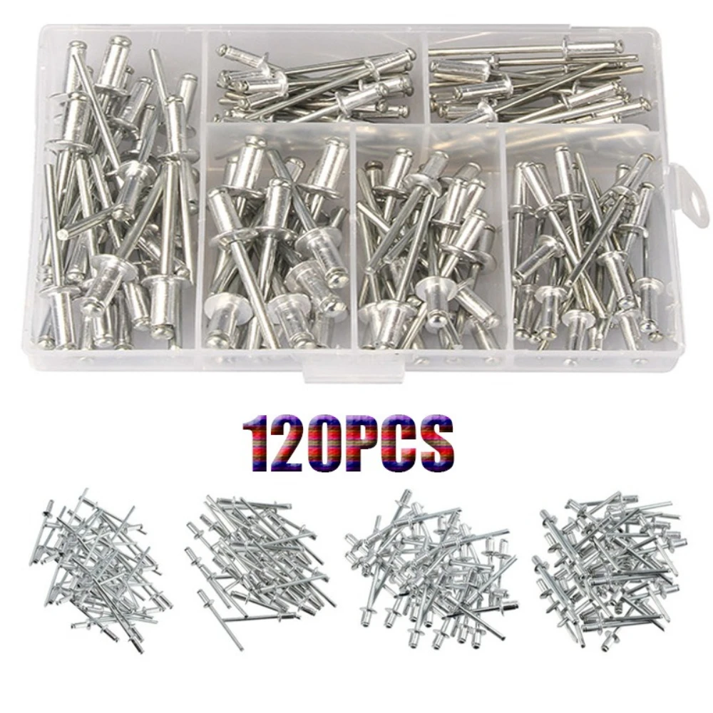 

120pcs 7-13mm Blind Rivets Aluminum M3.2 M4 Dome Head Blind Pop Rivets Assorted Set Rivet Kit Nail Pull for Furniture Assortment