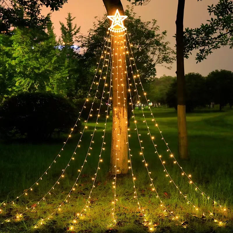 Gorgeous 350LEDs Stars Waterfall Fairy Lights Outdoor Waterproof 8 Modes Christmas New Year Garden Decor Garland String Lights