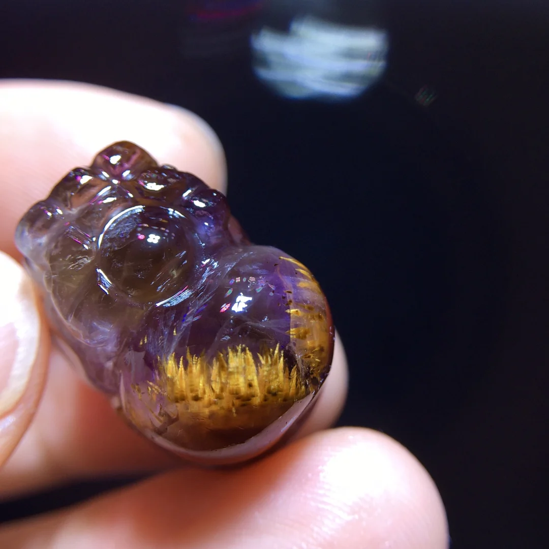 

Natural Purple Cacoxenite Red Auralite 23 Pendant 19.1/14.5/13.6mm Pi Xiu Gold Rutilated Beads Jewelry AAAAA