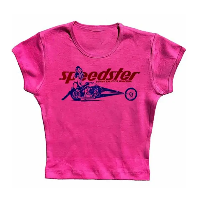 Y2k Frauen Baby T-Shirt Streetwear Biker Mädchen Vintage mädchen haften Brief Ernte Sommer Punk lässig Müll Basic Goth weiß schlank T-Shirt Emo