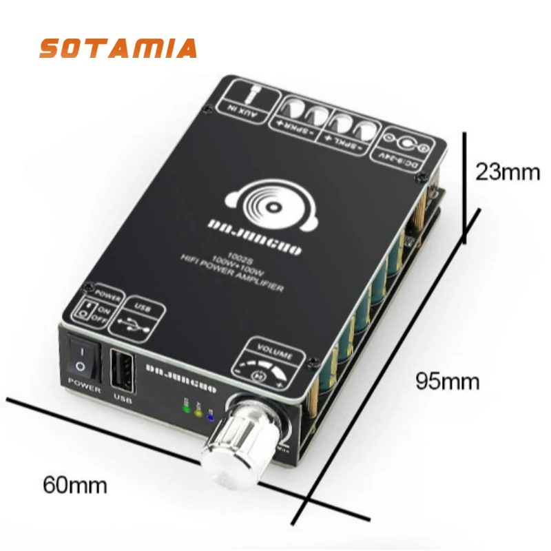 

Плата усилителя мощности SOTAMIA 2.0 с Bluetooth, 100Вт+100Вт, двойной TPA3116D2, поддержка воспроизведения через Bluetooth, USB, AUX