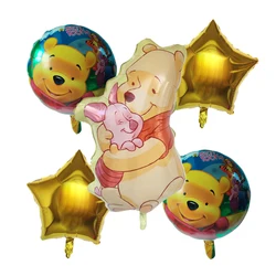 5pcs Cartoon Winnie The Pooh Balloons Set Kids First 6th Birthday Party Decorations Aluminium Foil Globos Baby Shower Gifts