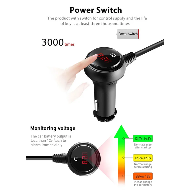 

-N07R Car Charger QC3.0 Fast Charging Cigarette Lighter Adapter Phone Charger With Switch Voltage Display