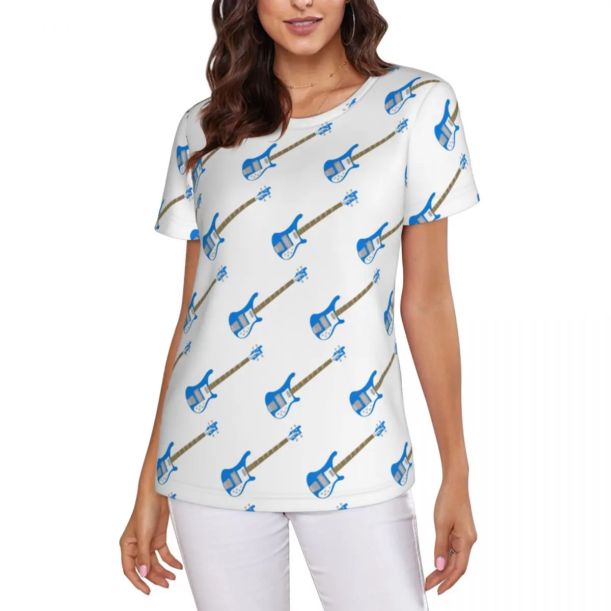 Left-Handed Rickenbacker 4001C FLCL Bass Guitar T-Shirt Women Short Sleeve T Shirts Round Neck Streetwear Cotton Summer Tees view 2