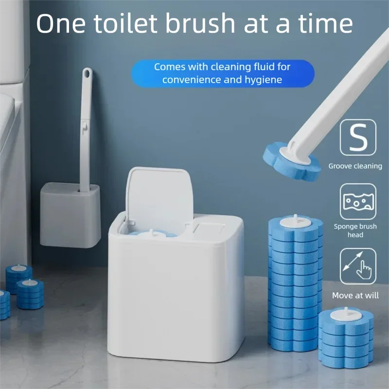 Toilet Brush and Holder Set with Disposable Refills Replacement Head Cleaning Kit Bathroom Cleaning Brush WC Accessories Tool