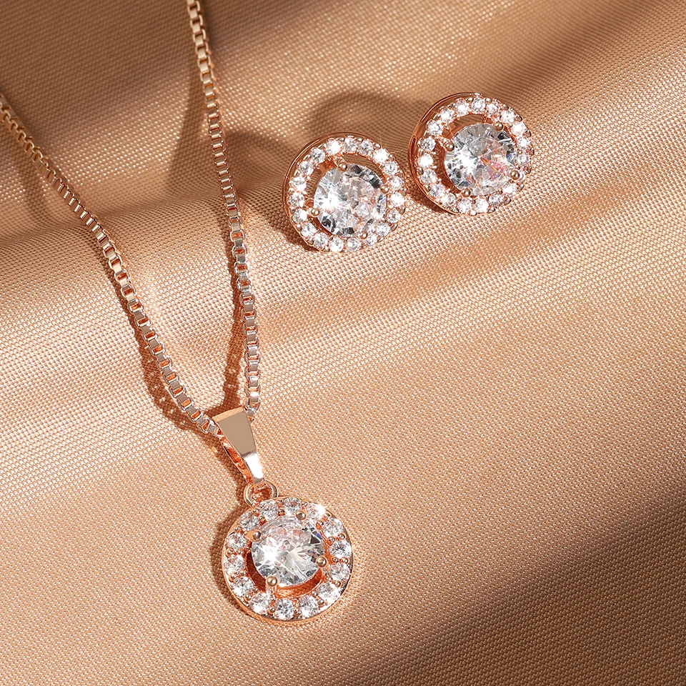 RAKOL Exquisite Oval Dangle Pendant Sets For Women Fashion Paper Clip Cubic Zirconia Earrings Necklace Jewelry Girls Party Gifts