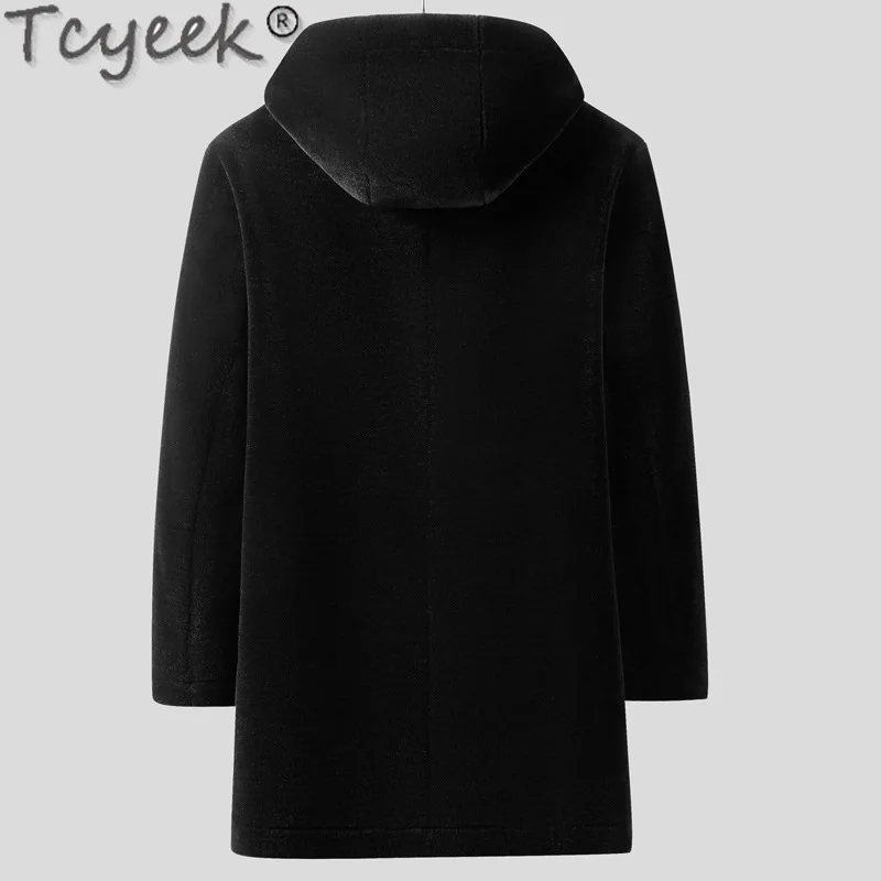 Tcyeek 100% Wool Jacket Men Clothes Warm Sheep Shearling Coat Winter Jackets Mid-length Men's Fur Coats Hooded Куртка Мужская