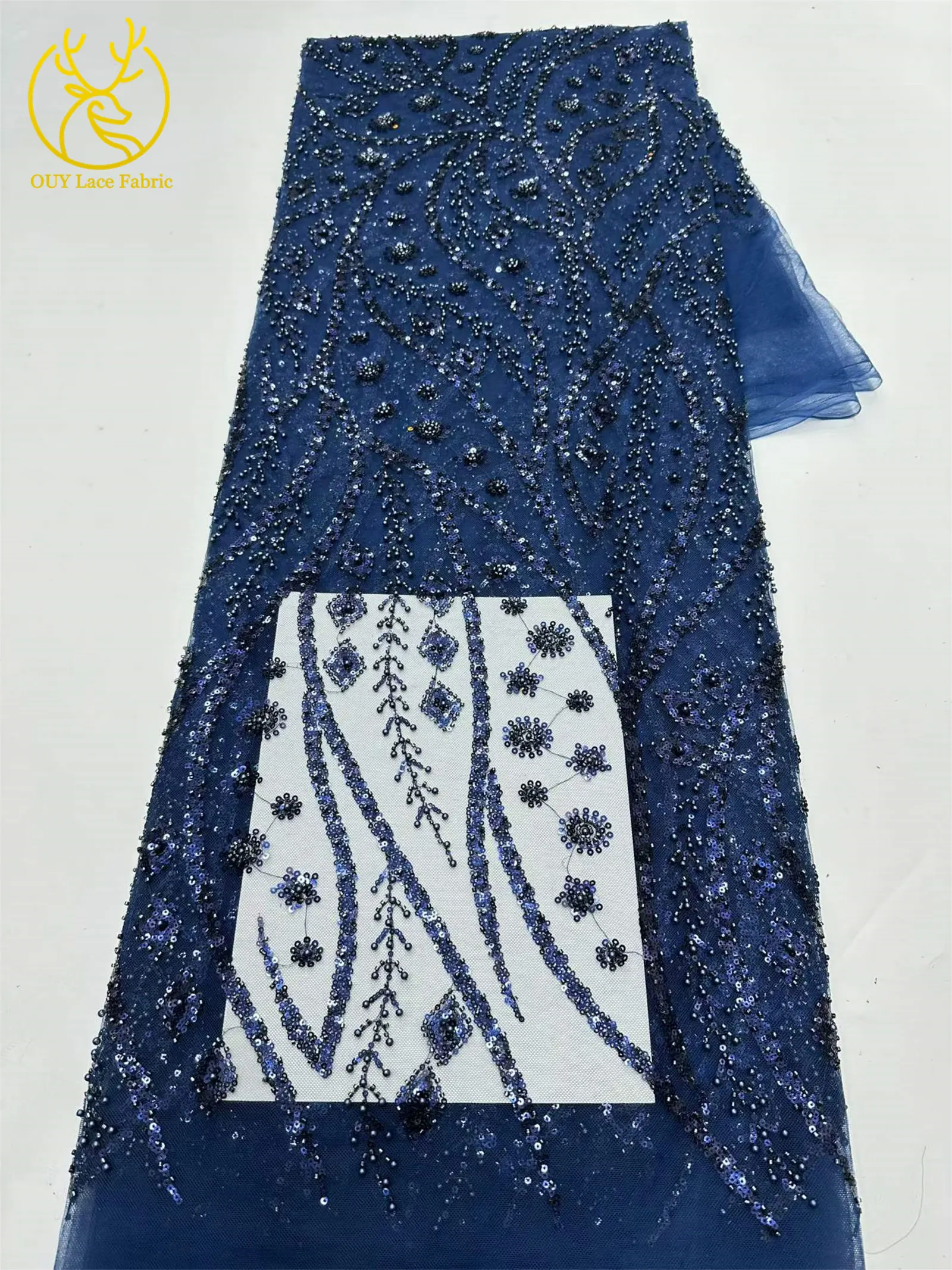 Schwarzer Afrikanischer Pailletten-Perlen-Spitzenstoff 2026 Modischer Nigerianischer Pailletten-Tüll-Spitzenstoff für Hochzeitskleider 5 Yards – Detail 20
