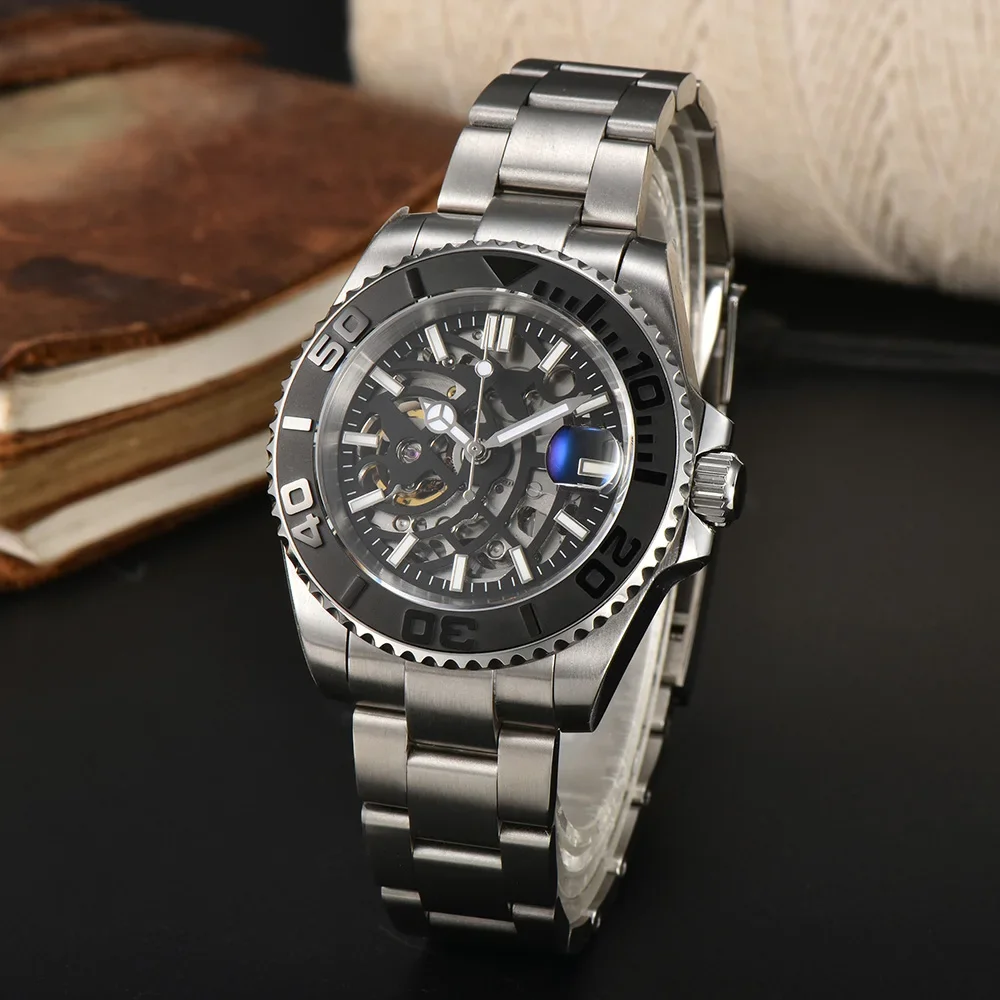 40.5mm Mens Automatic watch Sapphire Glass Ceremic Bezel Rubber Band Mens Mechanical Watch Japan NH70 Movement