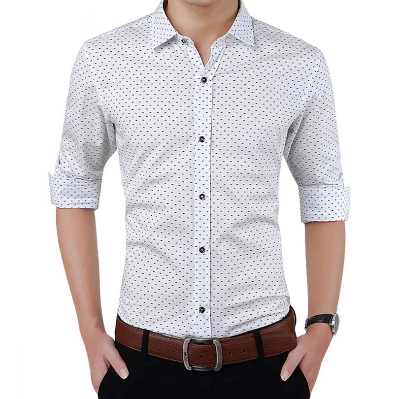 New Autumn Fashion Brand Men Clothes Slim Fit Men Long Sleeve Shirt Men Polka Dot Casual Men Shirt Social Plus Size M-5XL