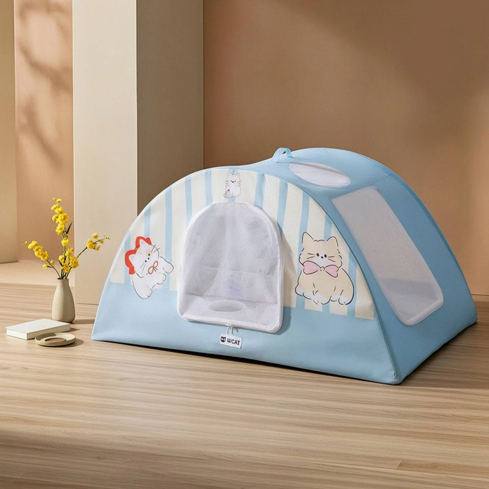 Cat Maternity House Cozy Arched Cat House Pet Shelter with Mesh Panels Lightweight Sturdy for Cats, Indoor, Apartment