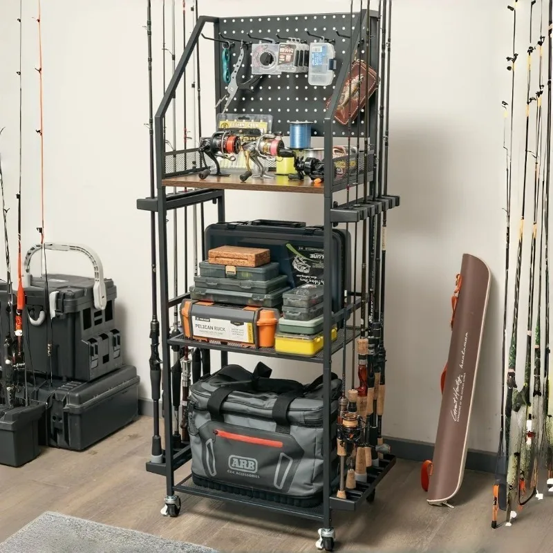 Floor-to-ceiling fishing rod holder, Luya rod stream rod fishing rod storage rack, with hole plate fishing gear finishing rack