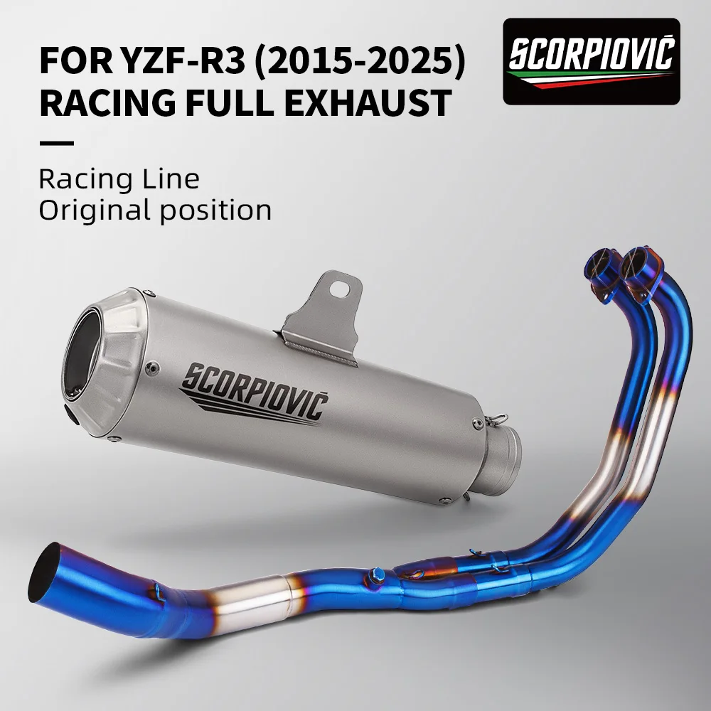 

For Yamaha YZF R3 MT03 2015-2025 Stainless Steel Front & Middle Exhaust Link Pipe Full System Muffler