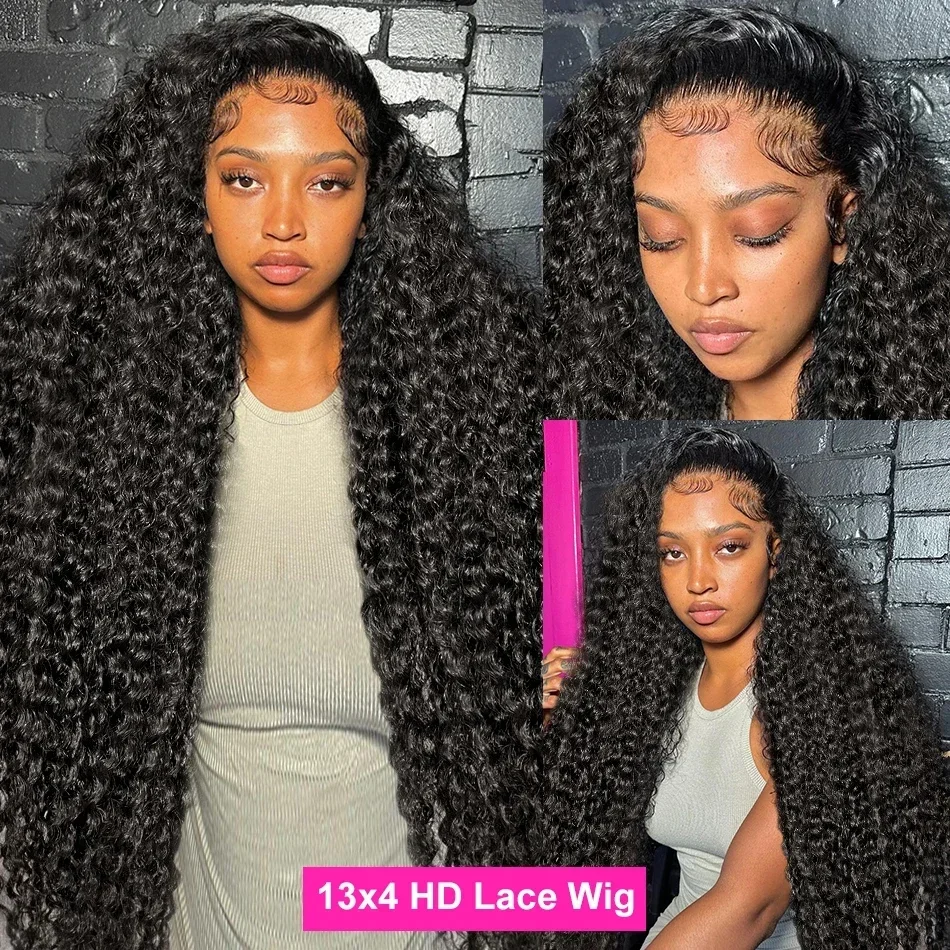 250 Density Water Wave 13X6 13X4 Hd Transparent Lace Deep Wave Frontal Wigs Pre Plucked Human Hair Curly Wigs For Black Women image 2
