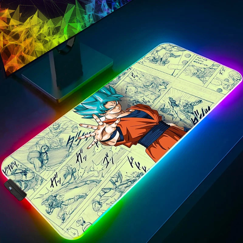 

Mouse Pad RGB Keyboard Cover Dragon Ball HD Print MousePad LED Light E-sports Mousepad Computer DBZ Gamer Glow Long New Desk Mat