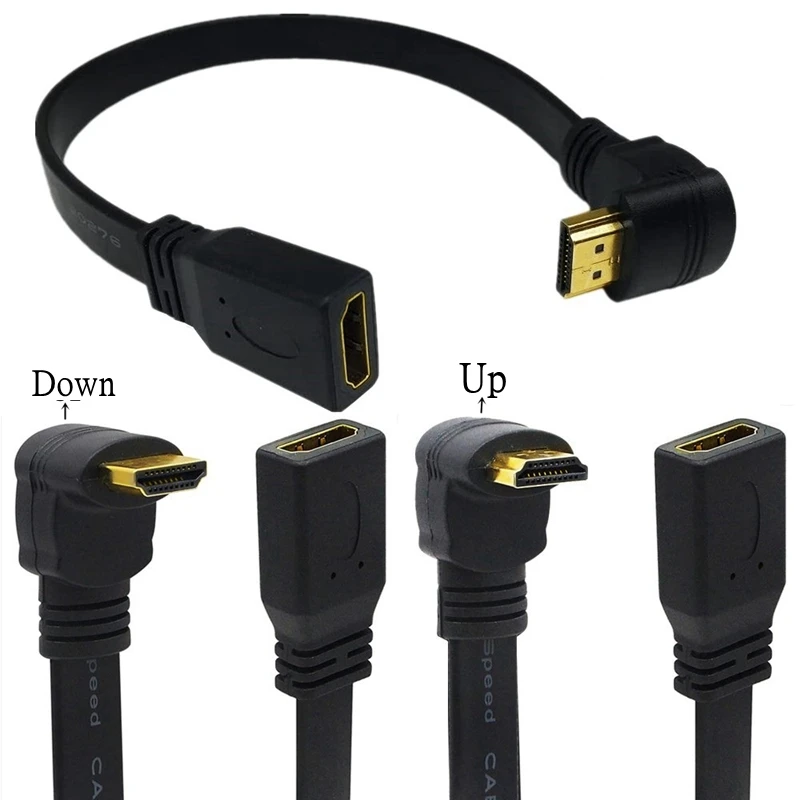 90 Degree Up Down Angled HDMI-compatible Male To Type A Male & Female Flat Cable Extension HDTV Cables 30cm 1ft 1.4v