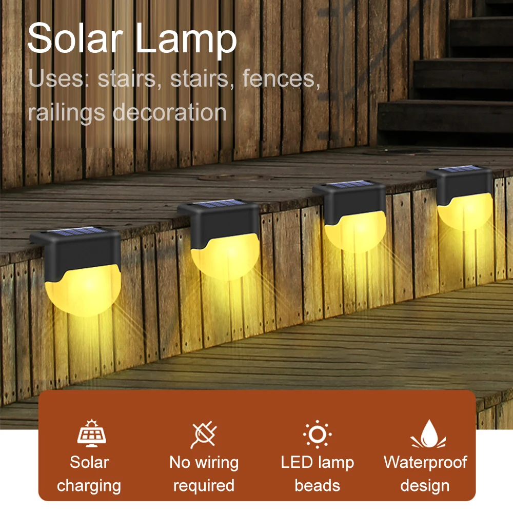 LED Solar Lamp Path Stair Outdoor Waterproof Wall Light Garden Landscape Step Deck Light Balcony Fence Solar Lamps Garden Decor