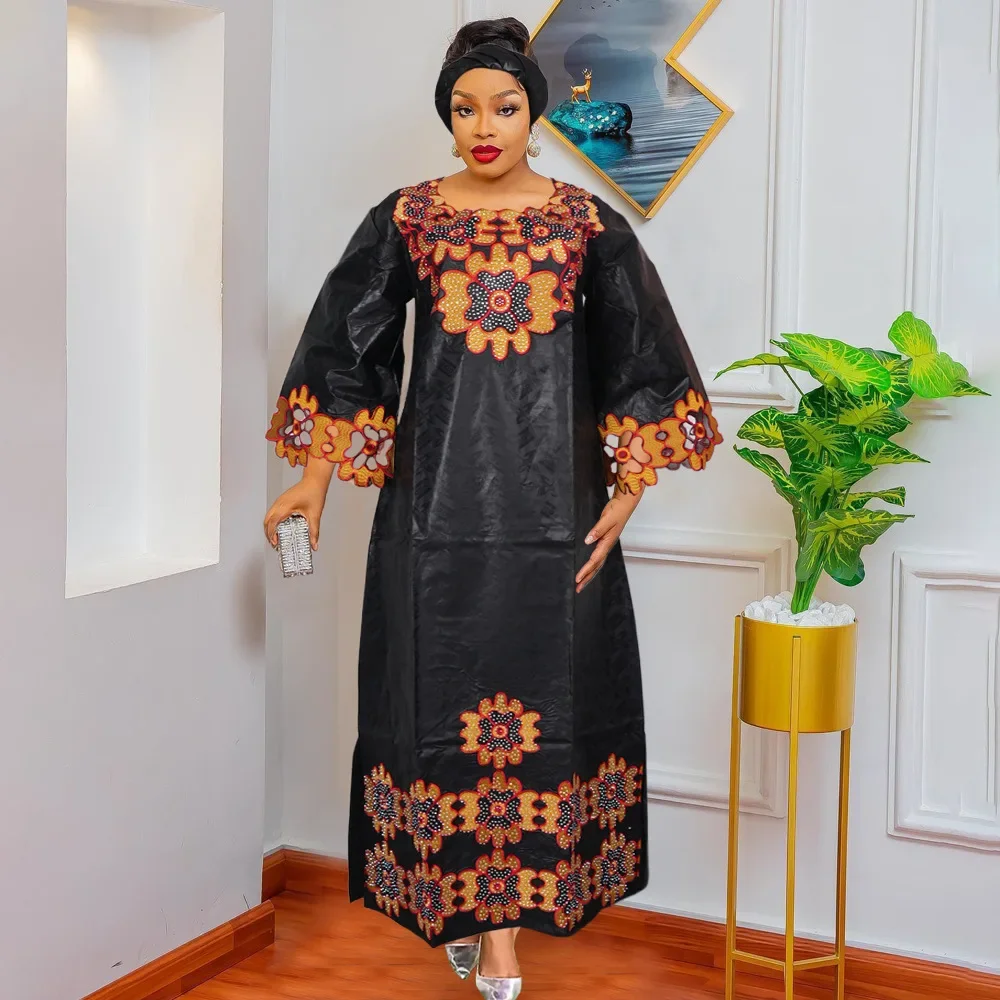 

African Clothes for Women Plus Size Dashiki Traditional Bazin Embroidery Evening Gown Nigeria Wedding Party Dresses 2024