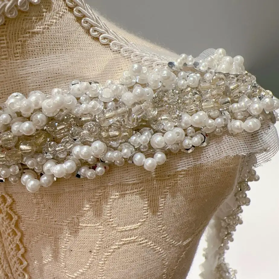 0.5m White Pearl Sequin Embroidered Lace Trim Ribbon Fabric Handmade DIY Wedding Dress Sewing Supplies Craft Mesh Lace Fabric