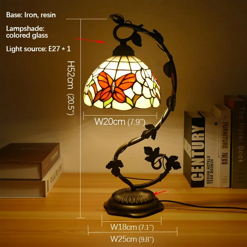TEMOU Tiffany Table Lamp American Retro Living Room Bedroom Lamp Luxurious Villa Hotel  Stained Glass Desk Lamp image 5
