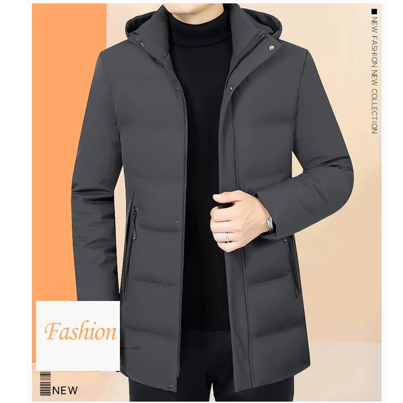 2024New Men Winter Parka Fleece Lined Thick Warm Hooded Fur Collar Coat Male Size Plush Jacket Autumn Work Outwearing Black 2023