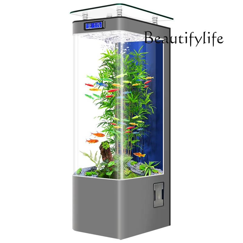 Fish tank living room new hot bending integrated molding vertical small floor ecological aquarium