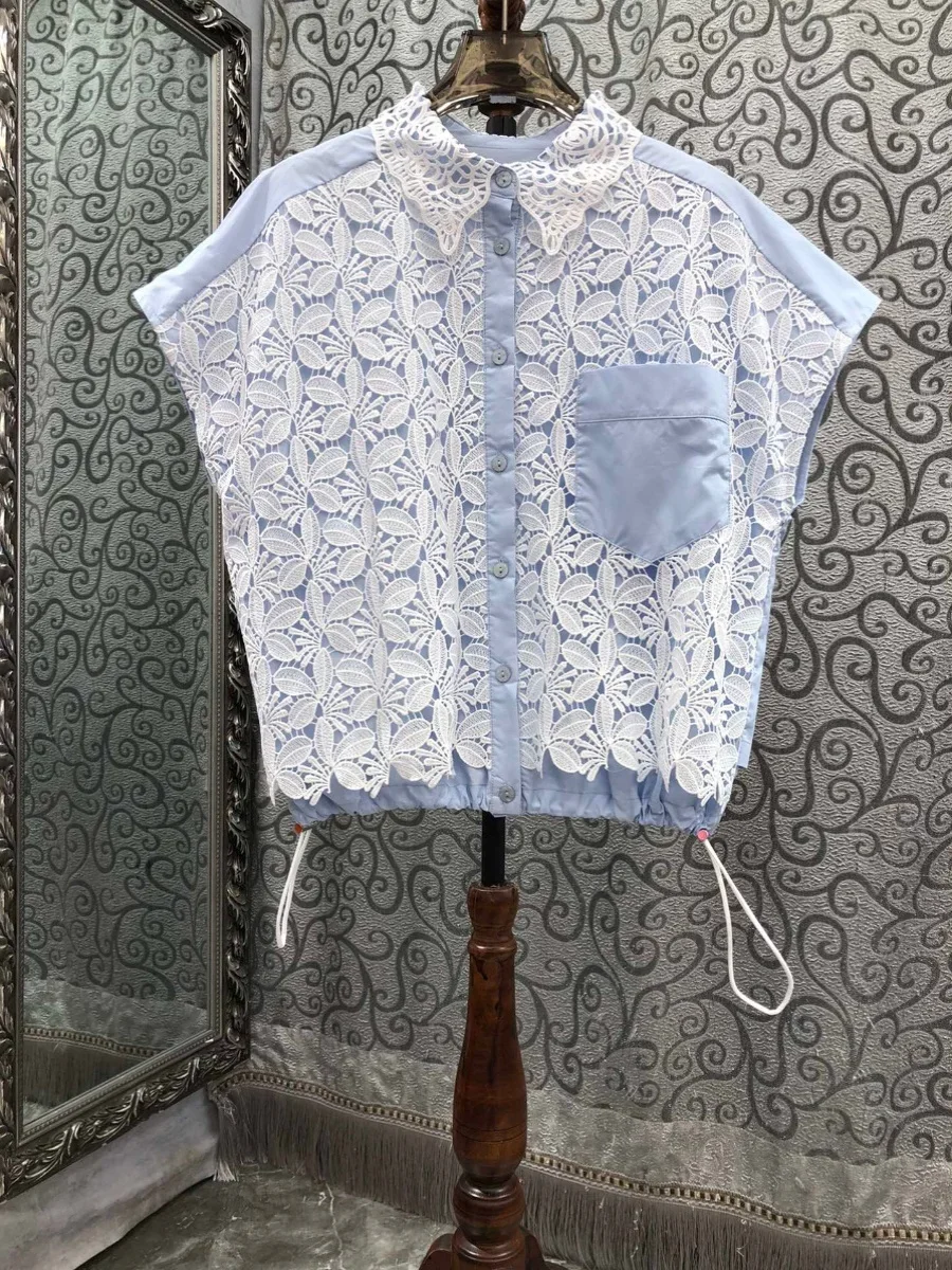 Nomikuma-camisa sin mangas con bordado francés para mujer, camisa con dobladillo de retazos de flores y cordón, Top informal de nuevo estilo para verano, 2024